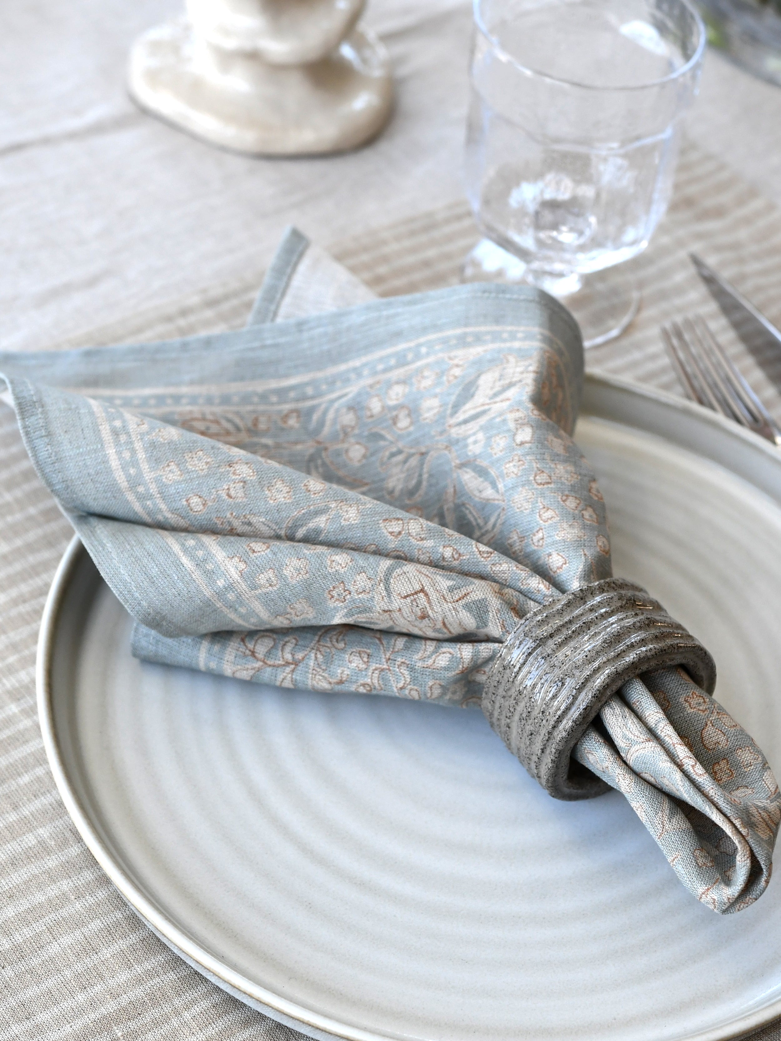 Servettring Randig 2 st - Grå