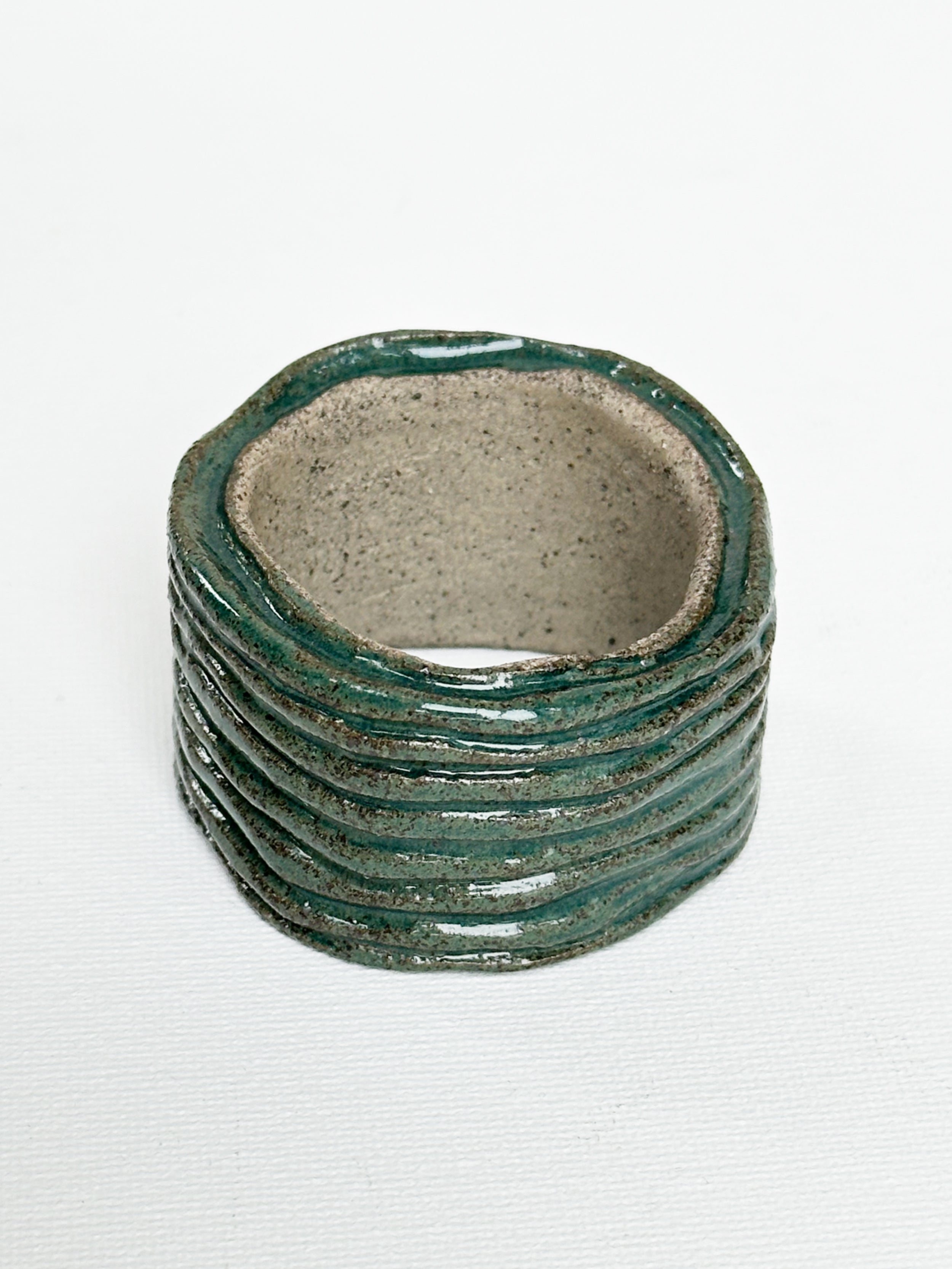 Servettring Randig 2 st - Petrolgrön