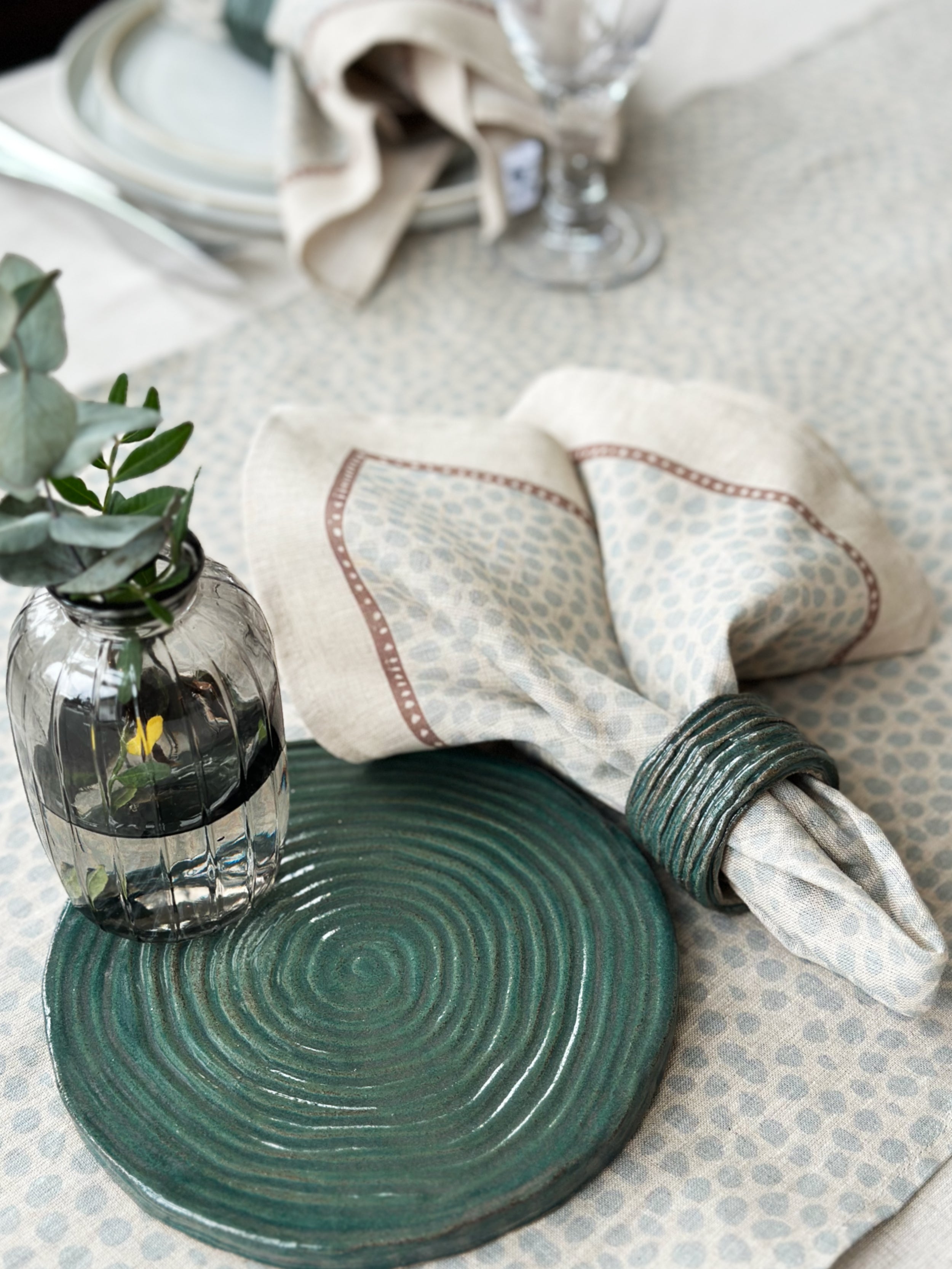 Servettring Randig 2 st - Petrolgrön